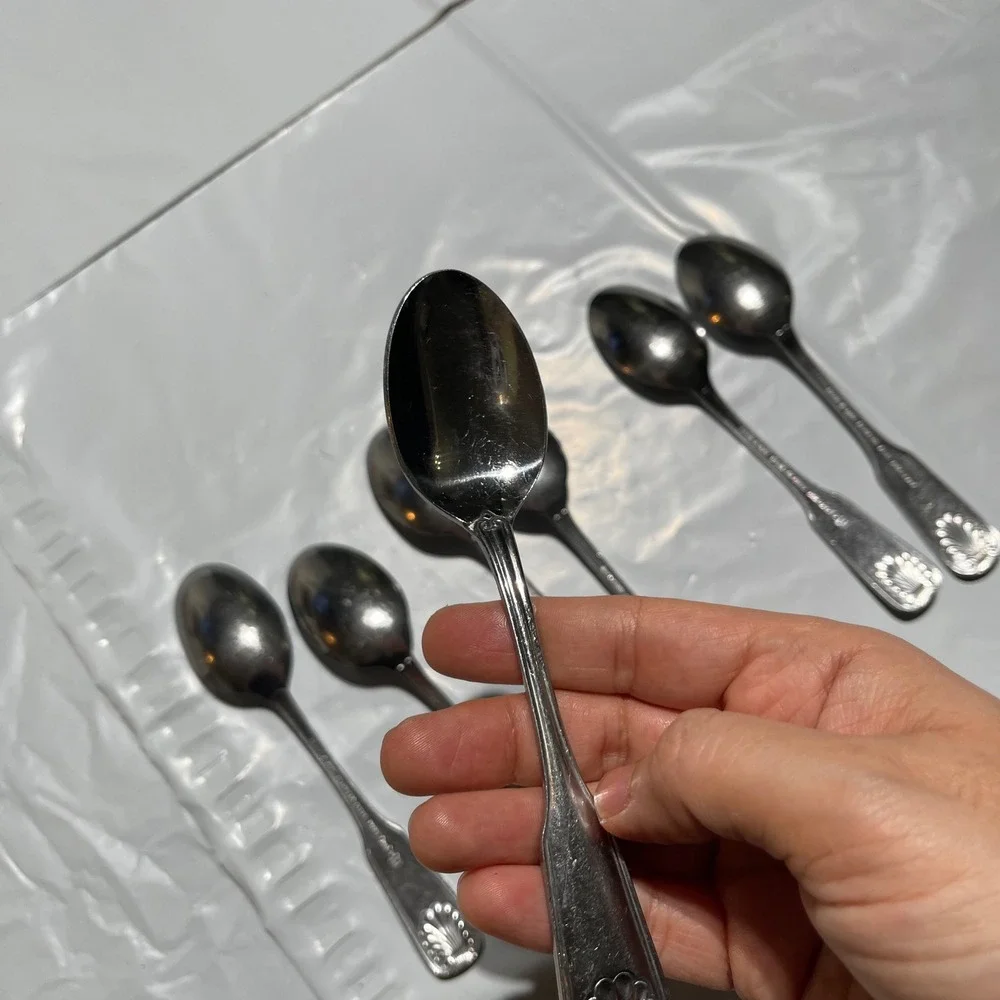 Vintage Japan Stainless Steel Teaspoons Set of 7 Shell Pattern Flatware